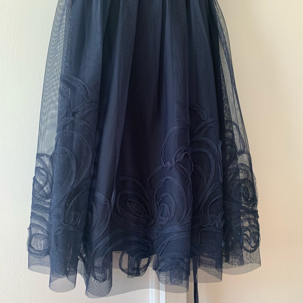 Navy mesh top bridesmaid dress